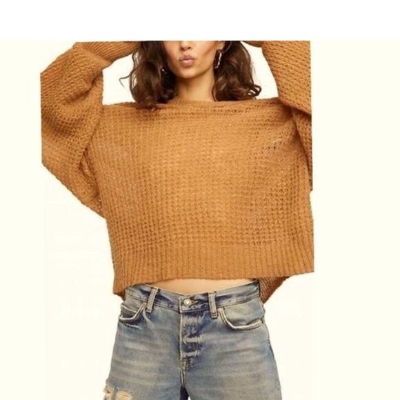 Free People Lulu Oversized V-Neck Sweater in Birchwood Brown Size XS - Picture 1 of 16